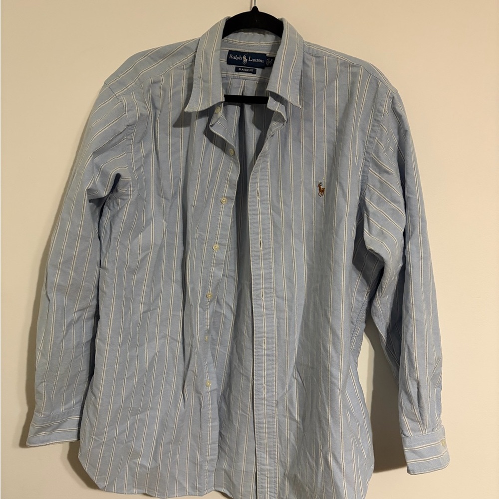 Ralph Lauren Men's Light Blue Pinstripe Shirt